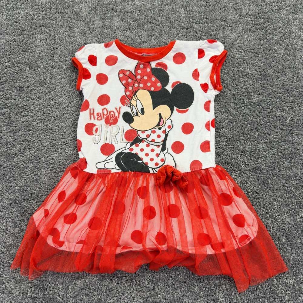 Disney Minnie Mouse Tutu Dress Girls 4T Red Polka Dot Happy Girl Tulle Mesh
